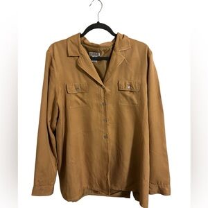 Vintage Allison Taylor 100% Silk Tan Button Up Shirt XL